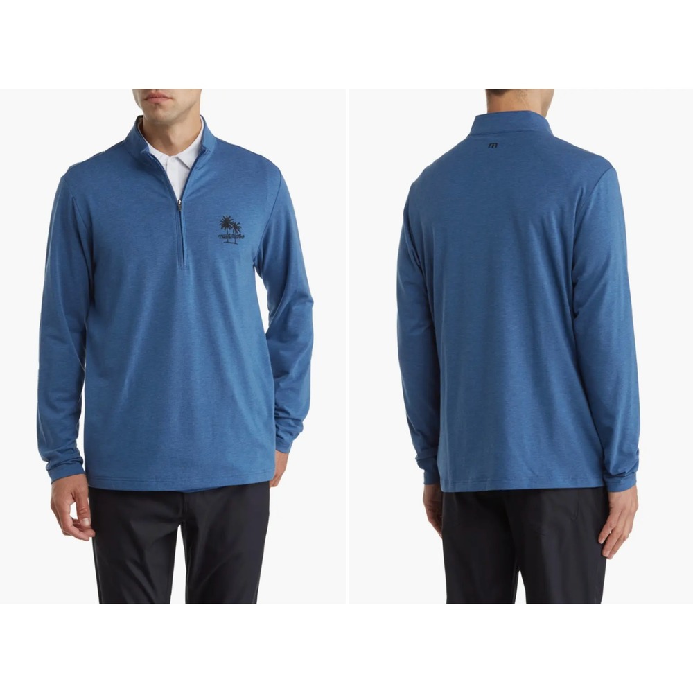 Travis Mathew Washington 1/4 Zip Pullover Sweater in Heather Estate Blue Men 2XL